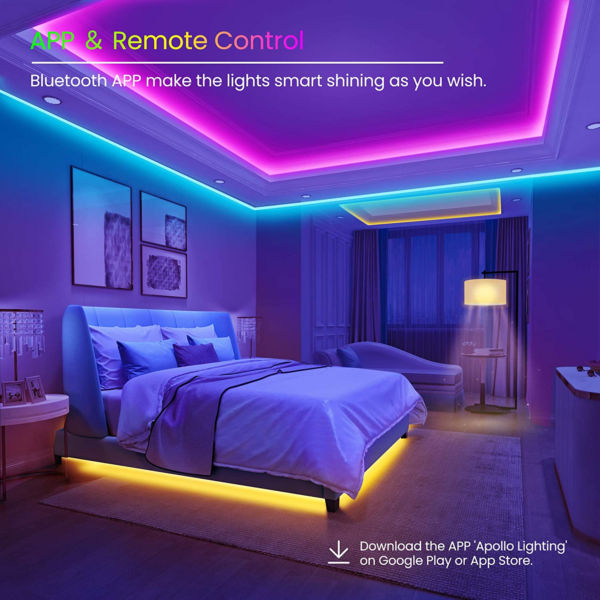 50 FT LED Strip Lights,Bluetooth LED Lights for Bedroom, Color Changing Light Strip with Music Sync, Phone Controller and IR Remote(App+Remote +Mic). - Image 2