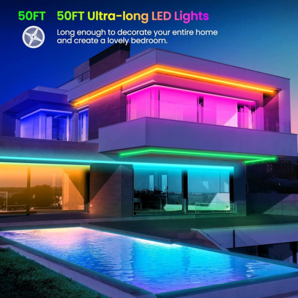 50 FT LED Strip Lights,Bluetooth LED Lights for Bedroom, Color Changing Light Strip with Music Sync, Phone Controller and IR Remote(App+Remote +Mic). - Image 3