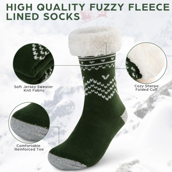 Sock Slippers for Women - 2 Pack Non Slip Socks - Fuzzy Socks Warm Socks with Grippers Sherpa Fleece Lined Thermal - Image 2