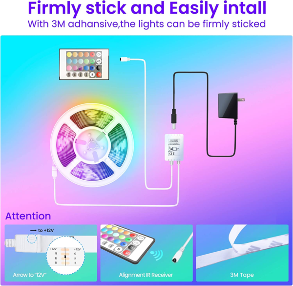 50 FT LED Strip Lights,Bluetooth LED Lights for Bedroom, Color Changing Light Strip with Music Sync, Phone Controller and IR Remote(App+Remote +Mic). - Image 7