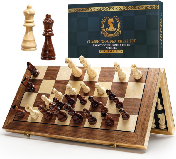 Magnetic Chess Board Set for Adults & Kids, 15" Wooden Folding Chess Boards, Handcrafted Portable Travel Chess Game with Pieces Storage Slots - Image 7