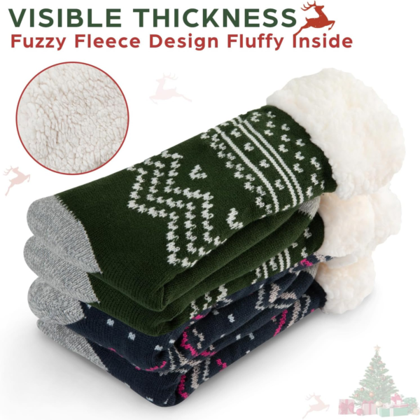 Sock Slippers for Women - 2 Pack Non Slip Socks - Fuzzy Socks Warm Socks with Grippers Sherpa Fleece Lined Thermal - Image 4