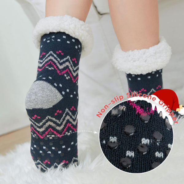 Sock Slippers for Women - 2 Pack Non Slip Socks - Fuzzy Socks Warm Socks with Grippers Sherpa Fleece Lined Thermal - Image 3