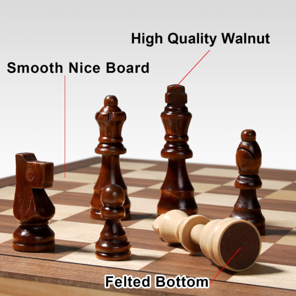 Magnetic Chess Board Set for Adults & Kids, 15" Wooden Folding Chess Boards, Handcrafted Portable Travel Chess Game with Pieces Storage Slots - Image 5