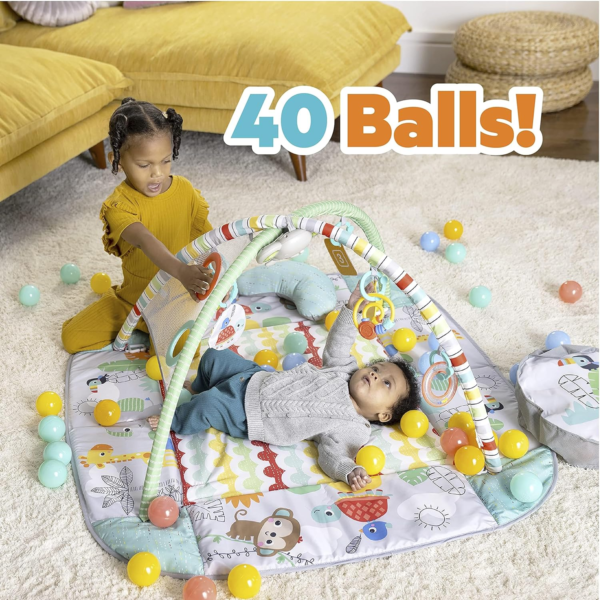 5-In-1 Your Way Ball Play - Jumbo Play Mat Converts to Ball Pit Baby Gym, Newborn to Toddler - Totally Tropical (Green) - Image 3