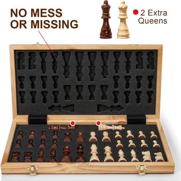 Magnetic Chess Board Set for Adults & Kids, 15" Wooden Folding Chess Boards, Handcrafted Portable Travel Chess Game with Pieces Storage Slots - Image 4