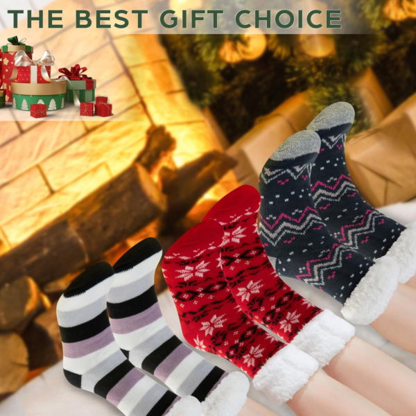 Sock Slippers for Women - 2 Pack Non Slip Socks - Fuzzy Socks Warm Socks with Grippers Sherpa Fleece Lined Thermal - Image 6