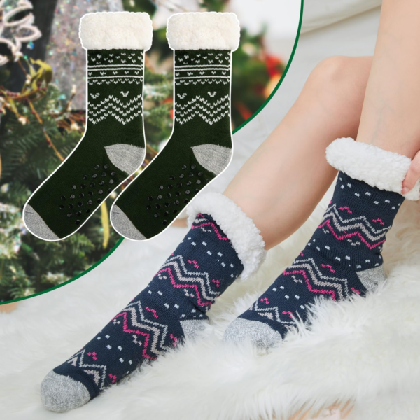 Sock Slippers for Women - 2 Pack Non Slip Socks - Fuzzy Socks Warm Socks with Grippers Sherpa Fleece Lined Thermal - Image 5